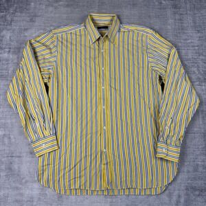 Ralph Lauren Shirt Mens 17 Yellow Striped Purple Label Button Down Cotton Preppy
